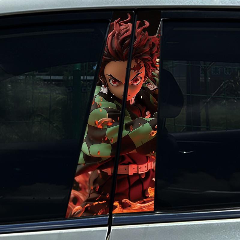 1/2PCS Anime Demon Boy Car Center Pillar Sticker B-Pillar Protective Film Decoration Decals