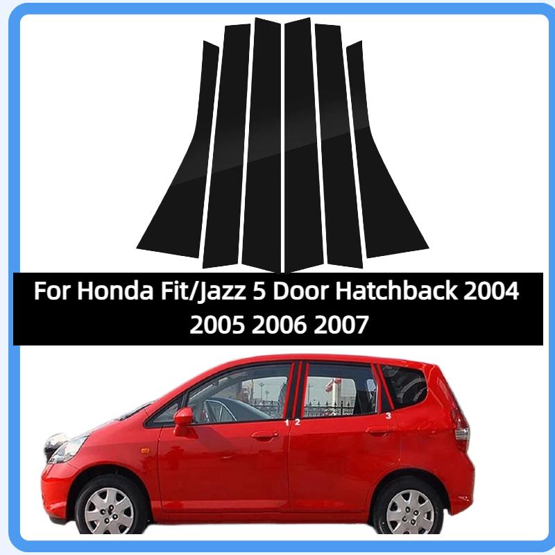 6Pcs Gloss Black Pillar Post Trim Fit For Honda Fit/Jazz 5 Door Hatchback 2004 2005 2006 2007 Door Sticker Window Cover Set