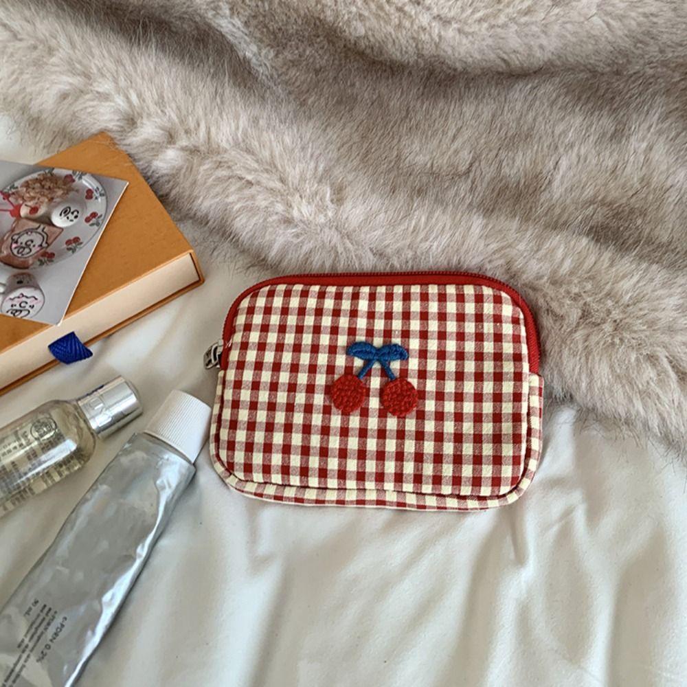 Cloth Cherry Cosmetic Bag Cotton Toiletry Bag Fashion Travel Storage Bag  Unisex
