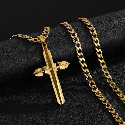 Men's Stainless Steel Cross Pendant Necklace - Fashionable Titanium Steel Jewelry