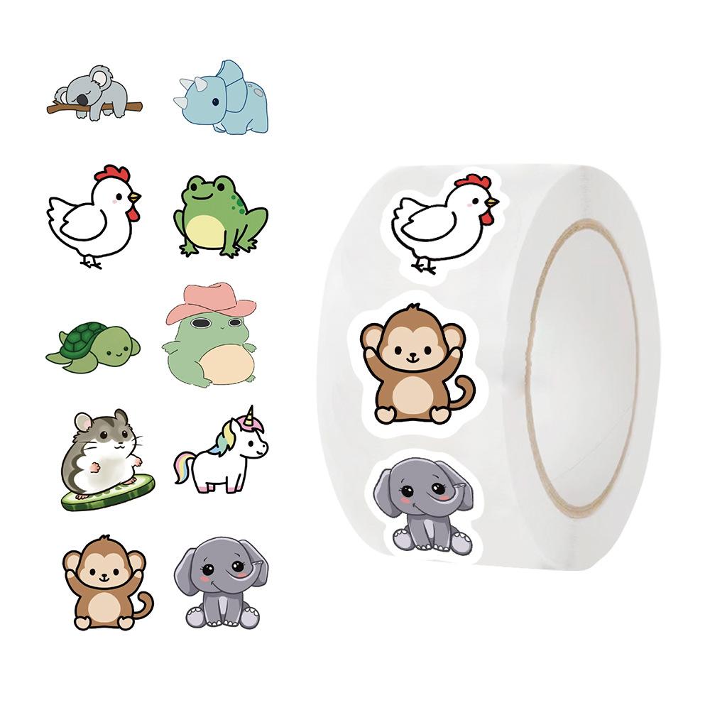 500 Pictures/roll Roll Sticker Tape Cartoon Animal Handbook Material Decorative Envelope Seal Sticker
