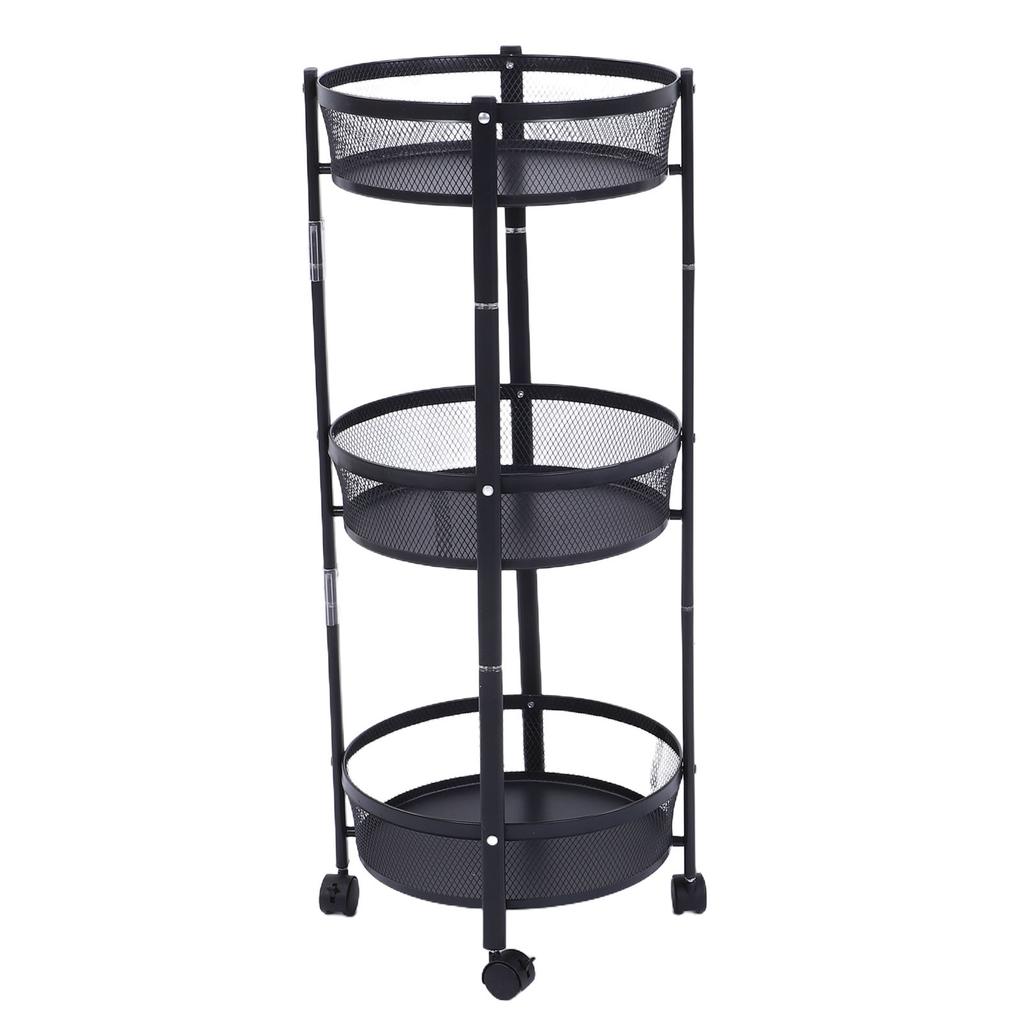 Carrito de Servicio Metálico Giratorio de 3 Niveles Multifuncional Plegable Redondo de Almacenamiento Carrito para Cocina