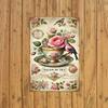 Vintage French Tea Cup Rose Bird Metal Poster Wall Decor Kitchen