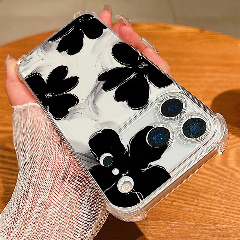 Pink Peony Floral Pattern Case For iPhone 17 Pro Max Coque iPhone 16 15 14 13 Pro Max 11 Shockproof Clear Soft Silicone Cover