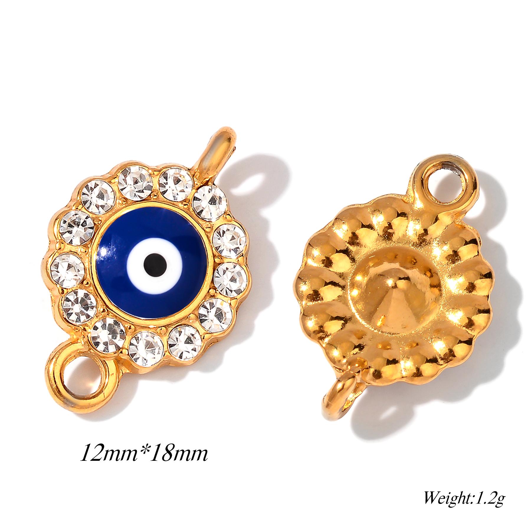 4Pcs Enamel Round Evil Eye Charms Connector Turkish Evil Eye Rhinestone Pendant For Bracelet Necklace DIY Jewelry Making