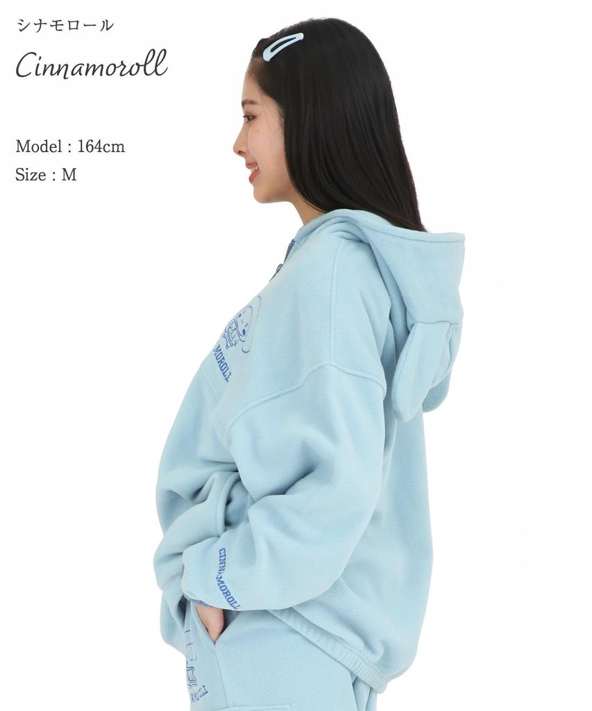 SAZAC Cinnamoroll Half-Zip Hoodie, Fleece, Women's, Long Sleeve, Warm Top (Sax/M/SAN1861)