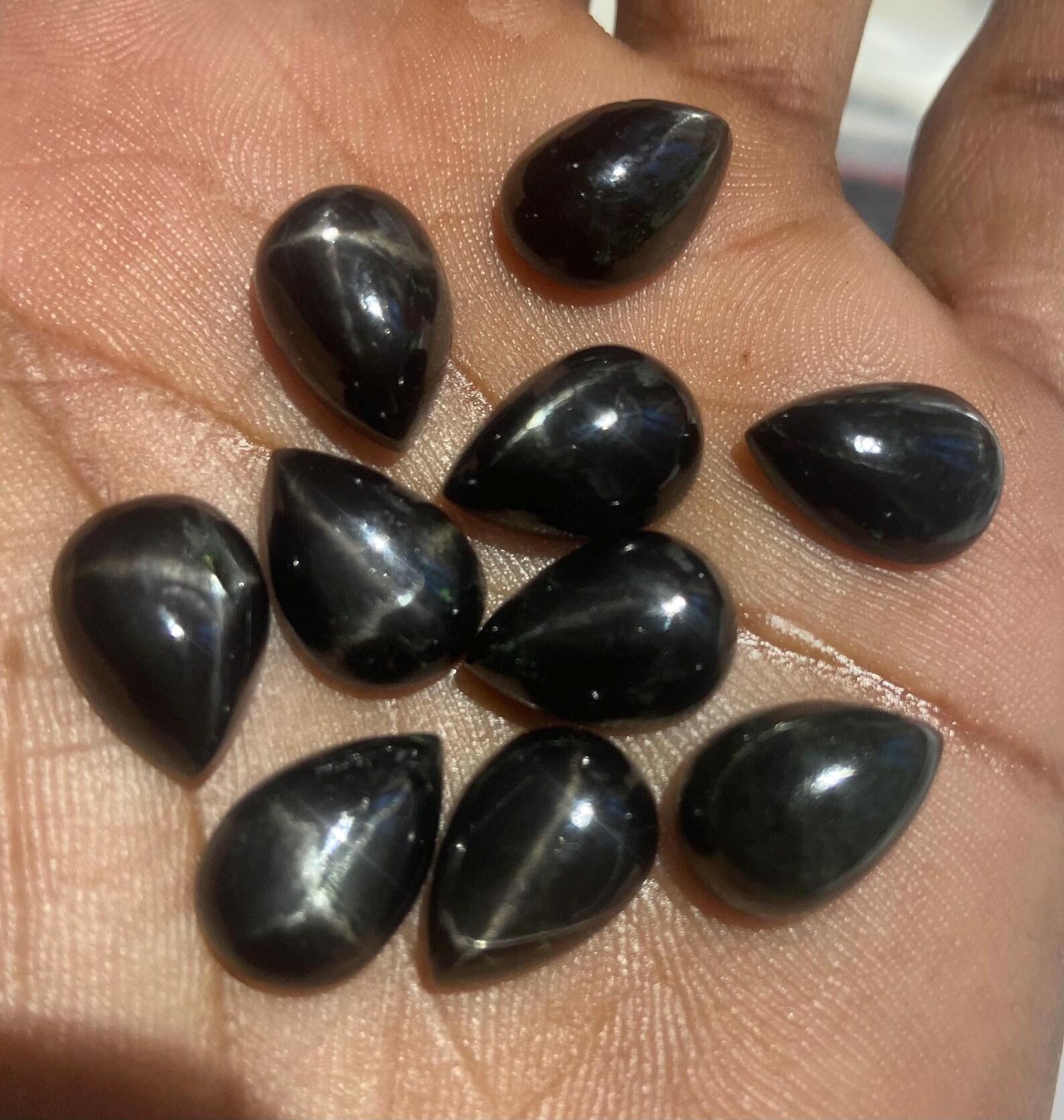 Natural Black Star Sapphire Pear Cabochon Gemstone | Black Star Cabochon Loose Stone 6x8mm чёрный