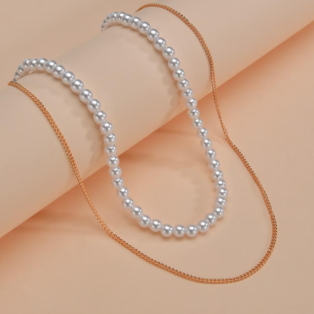 Simple Pearl Necklace Double Layer Women's Necklace Stacked Wind Alloy Necklace Accessories