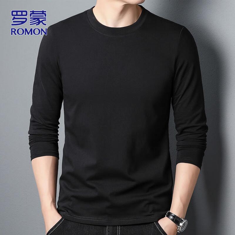 ROMON Men's Solid Color Long Sleeve Cotton T-Shirt