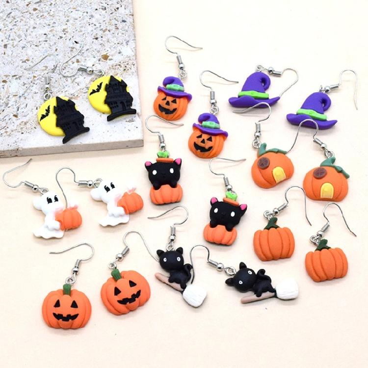 Fashion Pumpkin cat Hat Dangle Earrings Jewelry Halloween Cartoon Resin Earring