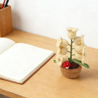 Lily of The Valley Lamp Crochet Artificial Flower with 7 Night Lights Little Potted Flower Table Lamp for Valentine