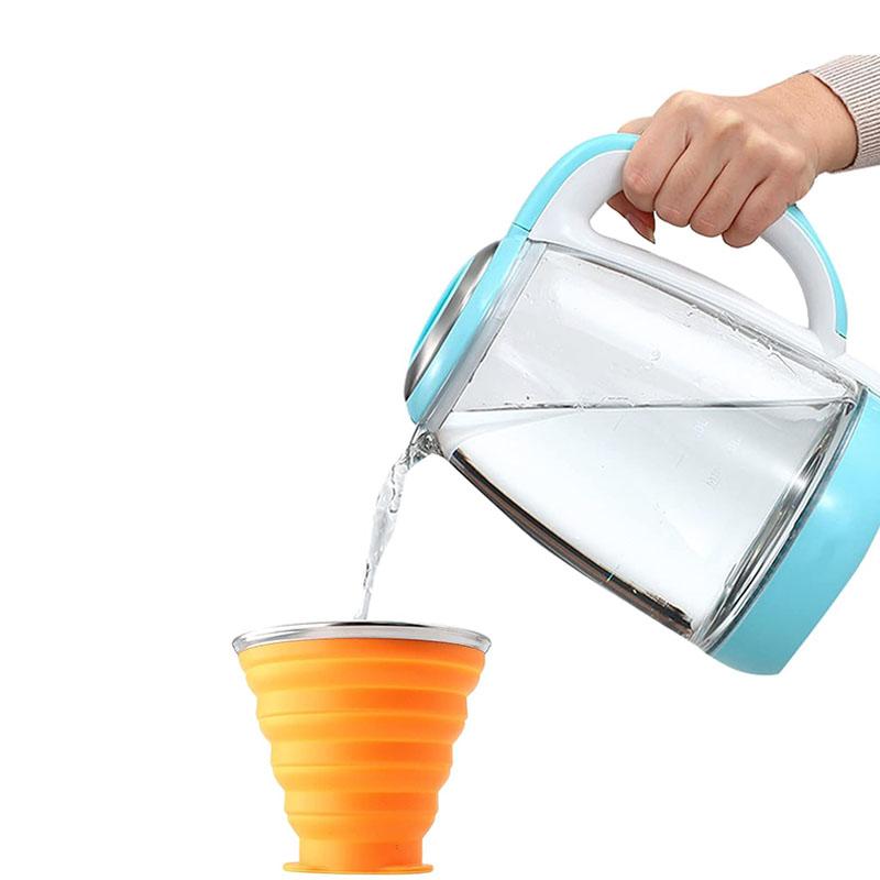 Silicone Collapsible Travel Cup Portable Folding Camping Cup Sets with Lids, Blue & Orange