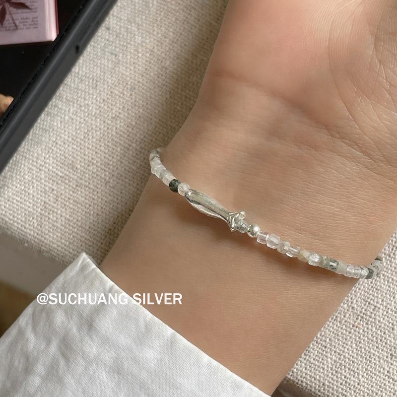 Su Chuang Sterling Silver Amethyst Fish Pendant Bracelet: High-End Light Luxury Retro Jewelry for Women