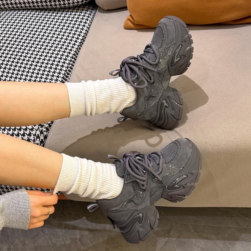 Women's shoes 2026 Spring and Autumn Dad shoes Female student sports shoes Internet famous casual thick sole single shoes