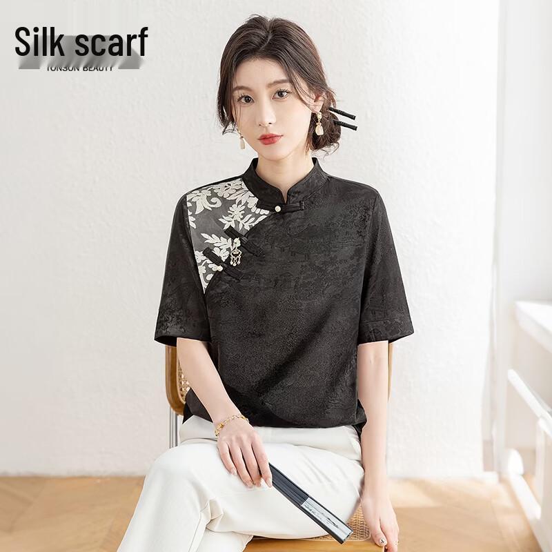 Women s New Chinese Style Embroidered Mesh Shirt M