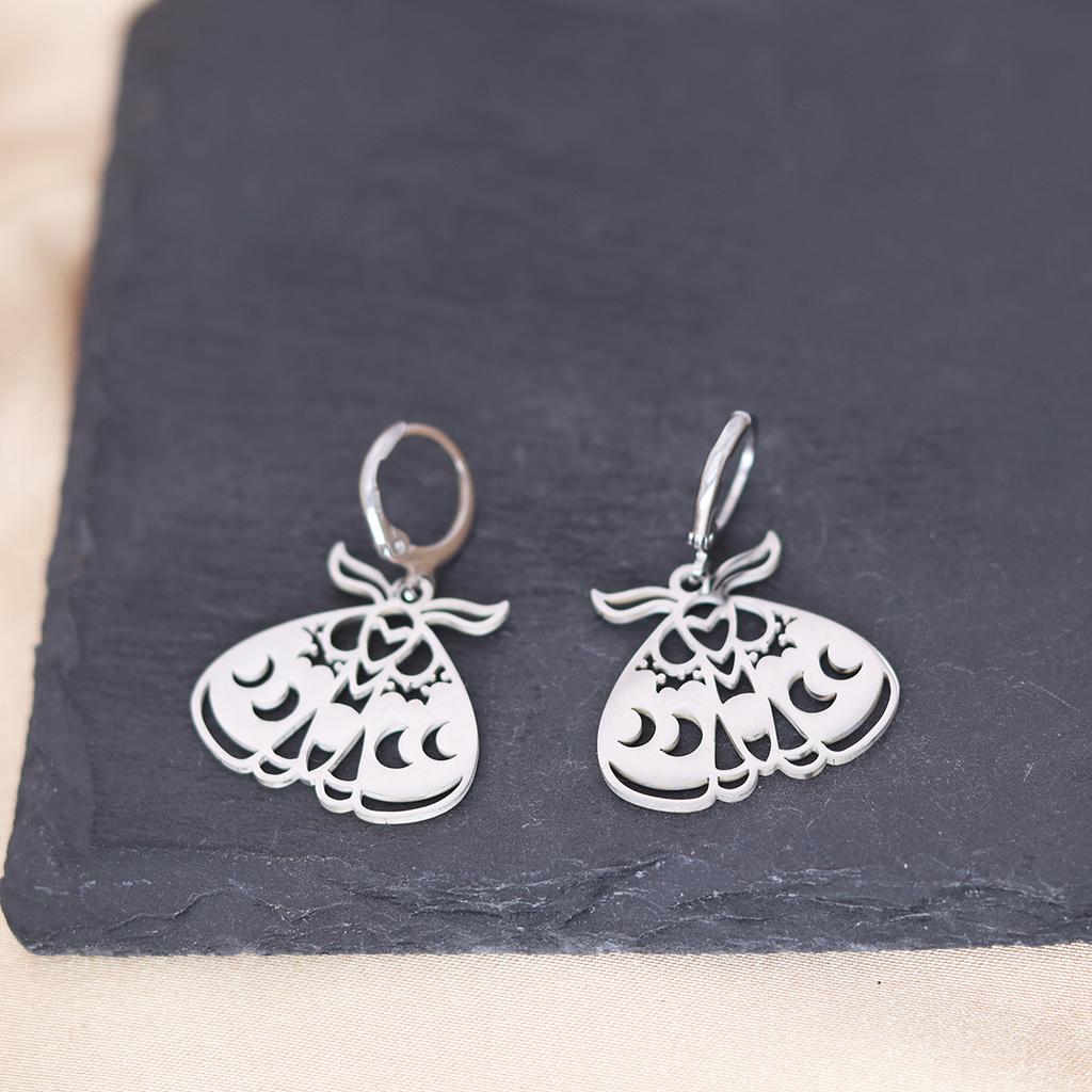 Kinitial Stainless Steel Death Moth Sun Moon Snake Mushroom Cactus Hamsa Hand Horse Earrings For Women Trendy Piercing Jewelry