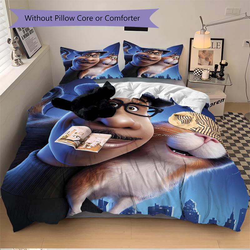 3pcs Soul Cat & Man Quilt Set, Soft and Comfortable Bedroom, Guest Room and Dorm Decor Bedding Set 1 Quilt Cover + 2 Pillowcases.Q085