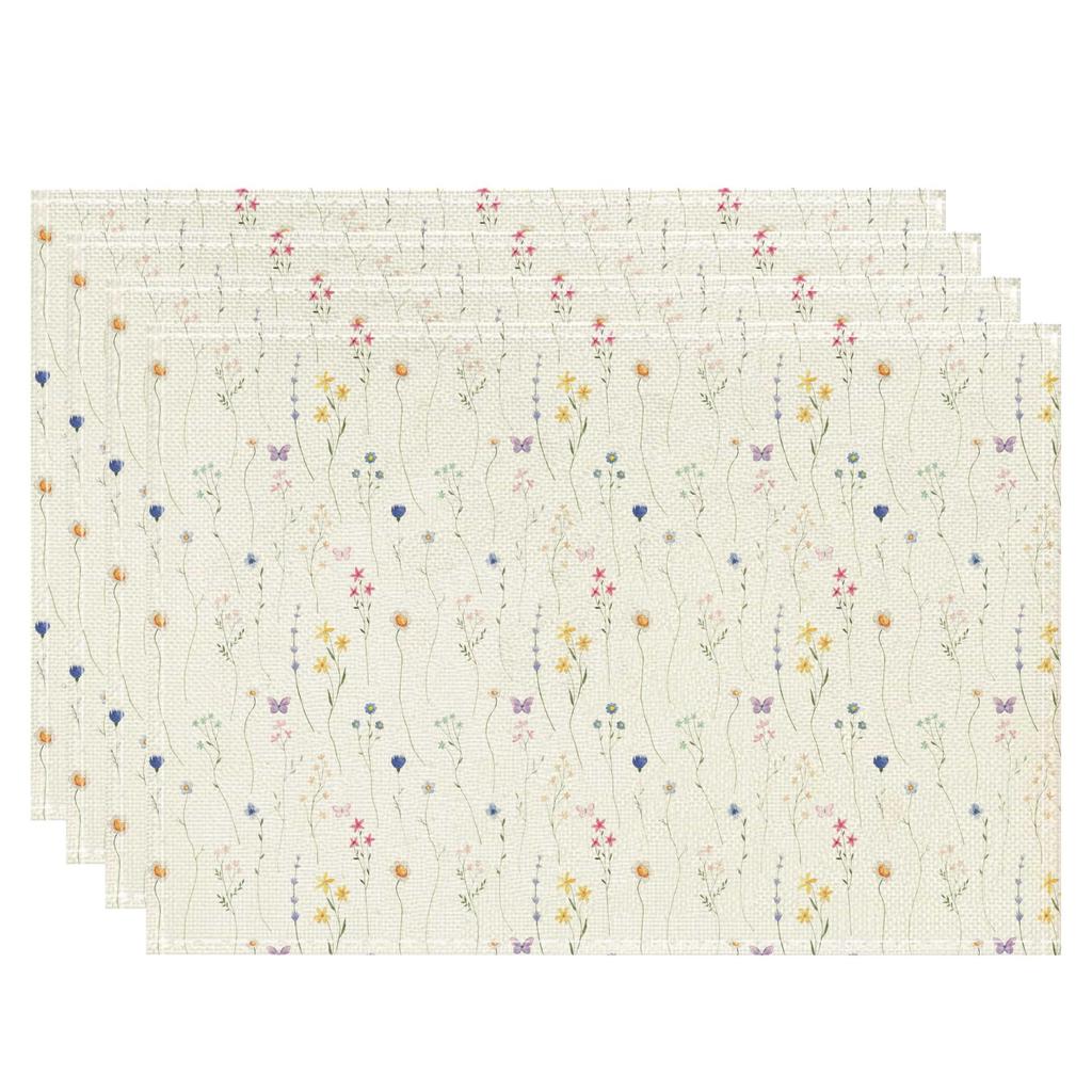 4/6/8Pcs Blue Floral Toile Placemats Premium Linen Table Mat Ideal for Household Dining Space Daily Practical Ornament