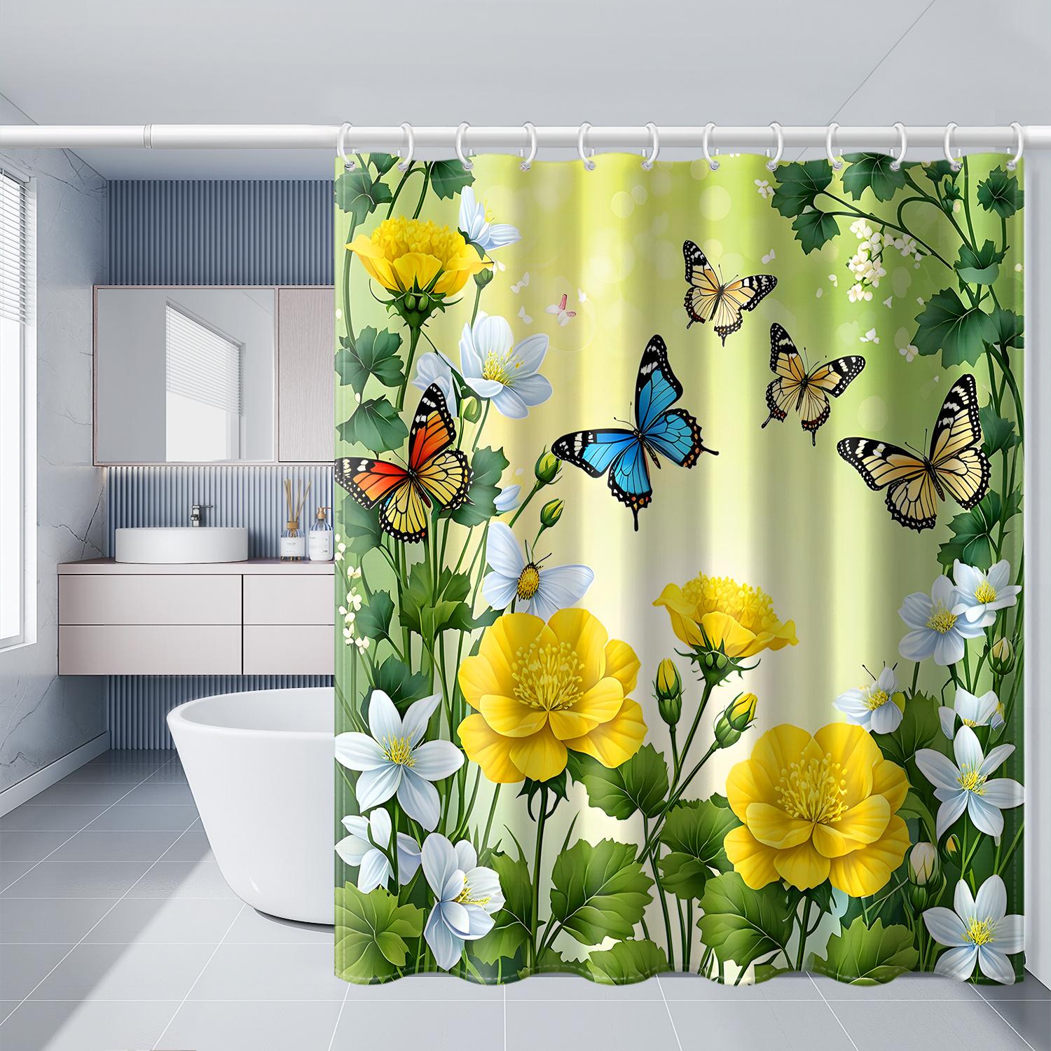 

Elegant Butterflies and Yellow Flowers Waterproof Shower Curtain – Perfect for Adding a Vibrant and Natural Touch W90XH180cm