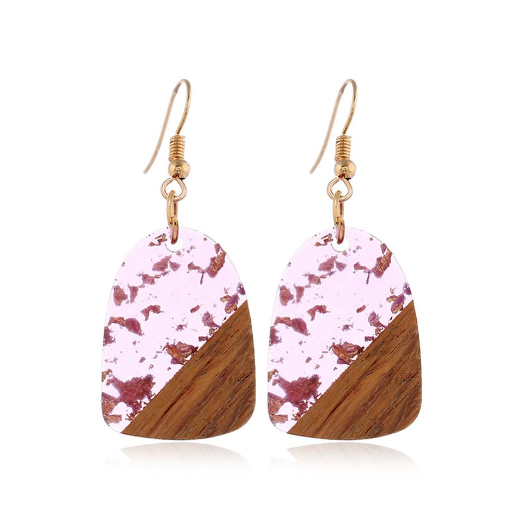 Vintage Resin Wood Effect Resin Ear Wire Hook Earrings Gold Color Multicolor Geometric Splicing Pendant Drop Earrings For Women