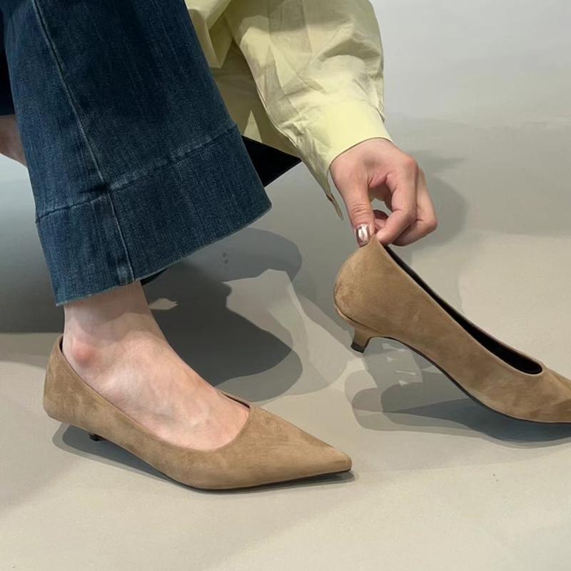 Fashion SUOJIALUN 2024 Autumn Women Pumps Shoes Fashion Pointed Toe Shallow Slip On Ladies Elegant Dress Pumps Thin Low Boat Shoes