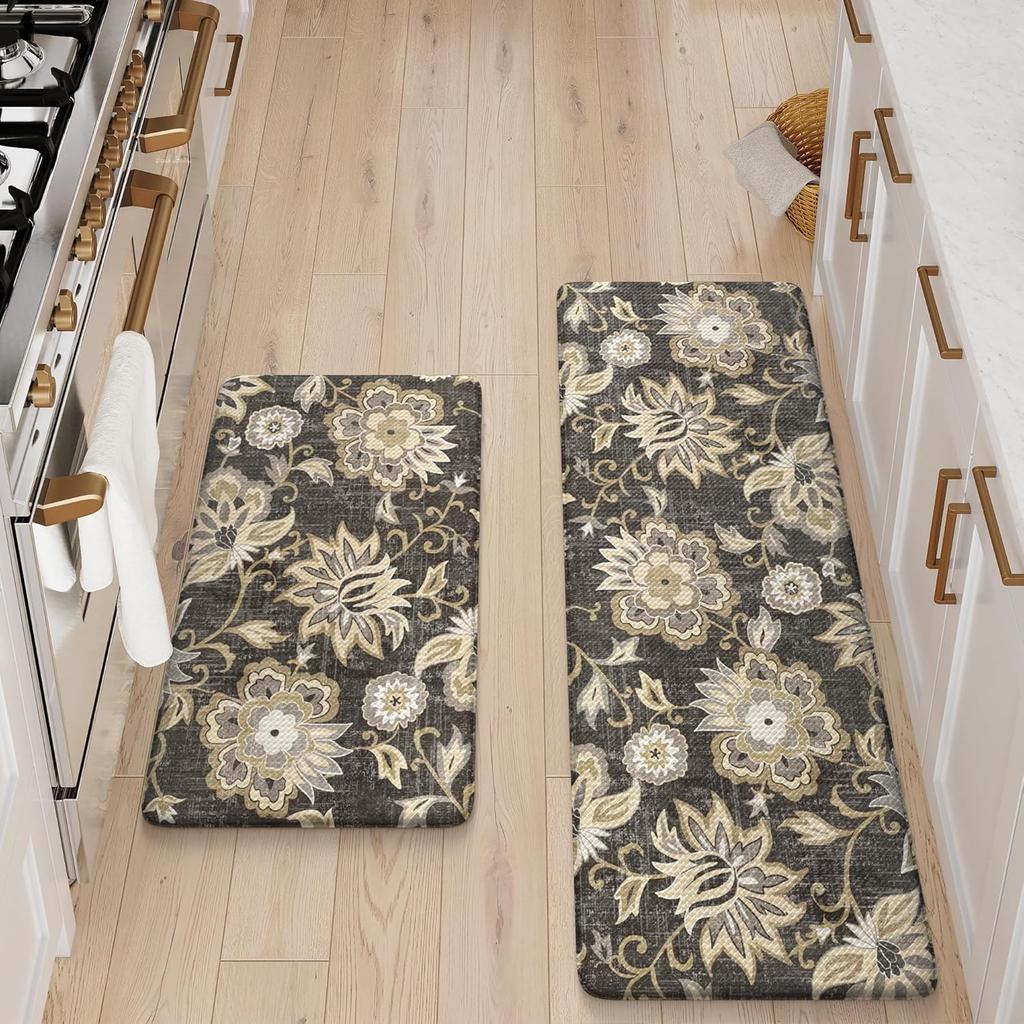Anti Fatigue Cushioned Memory Foam Kitchen Rugs Floral Print Non Skid Waterproof Non-Slip Thick Cushioned Kitchen Mat Heavy Duty Comfort Standing Mat