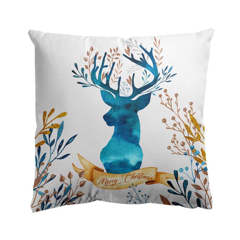 Christmas New Fashionable Blue Watercolor Elk Pillowcase, Holiday Home Fresh and Warm Pillow Cushion Cover