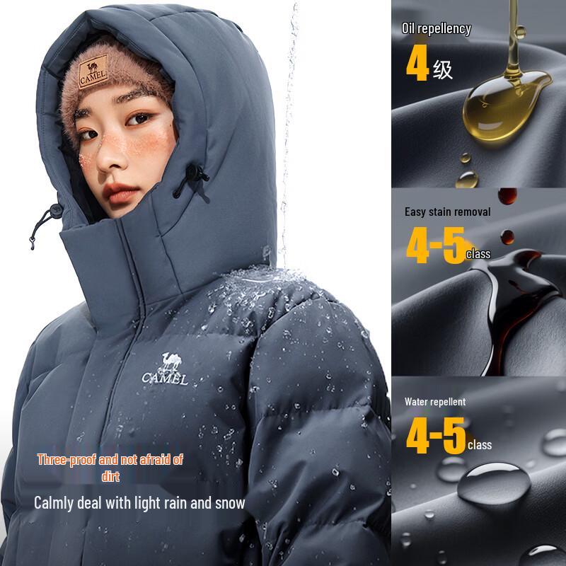Camel Women's M35CAKI015 Hooded Mid-length Puffer Down Jacket