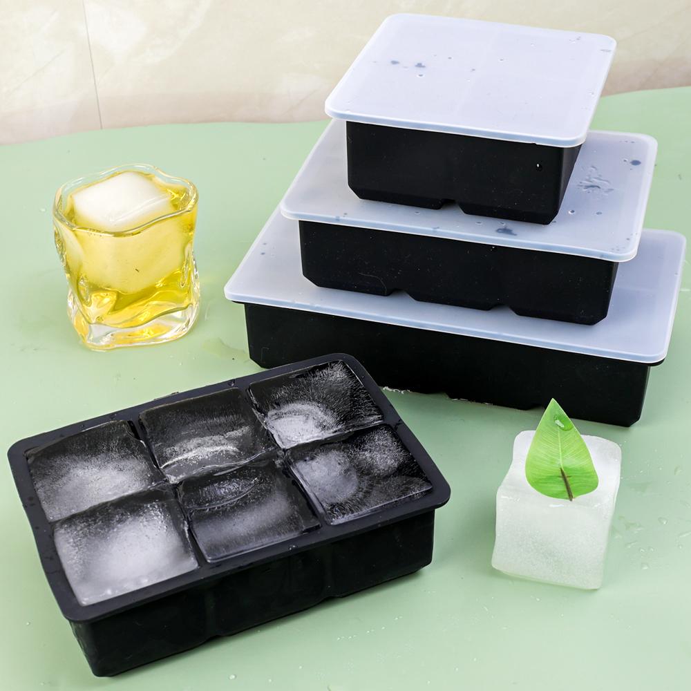 4/6/8Grids Silicone Ice Cube Molds with Lid Square Chocolate Mold Whiskey Cocktail Drinks DIY Ice Block Maker Bar Kitchen Tools