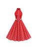 Elegante Vestito Natale Hepburn Retrò a Pois con Elastico in Vita