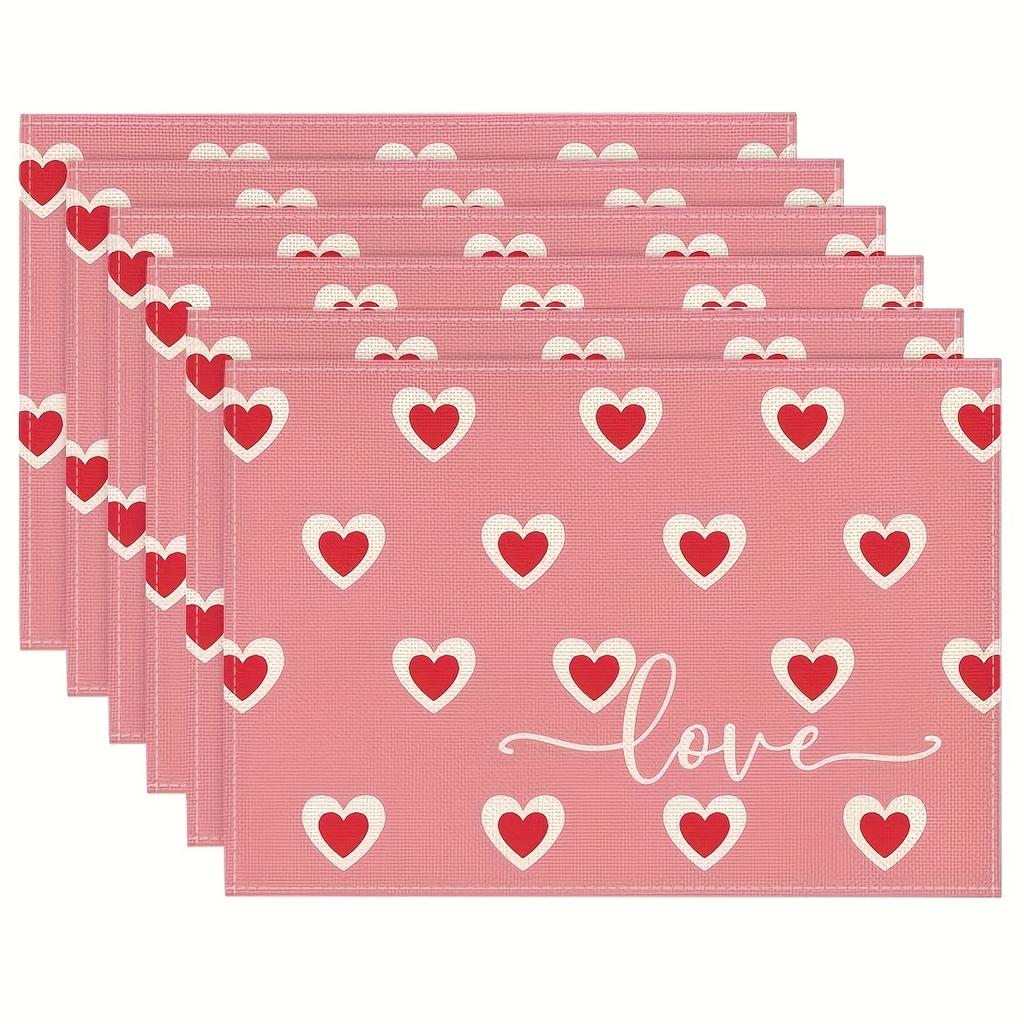 4/6pcs Love Pink Valentine's Day Placemats Mother's Day Wedding Anniversary Placemat for Party Kitchen Restaurant Decoration 12x18inch