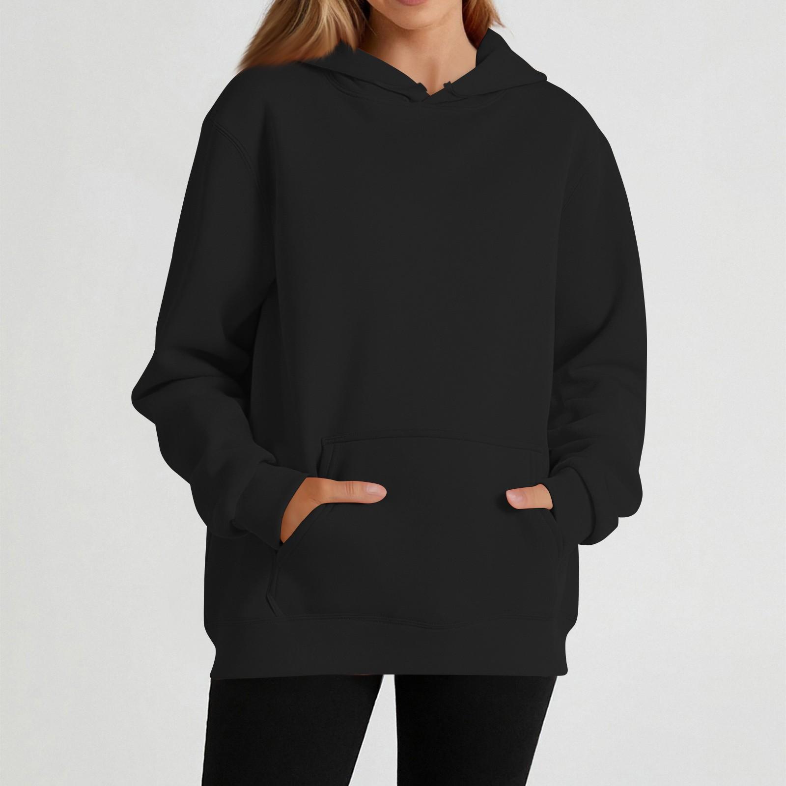 

Женский повседневный худи с длинными рукавами и капюшоном, однотонный XL чёрный