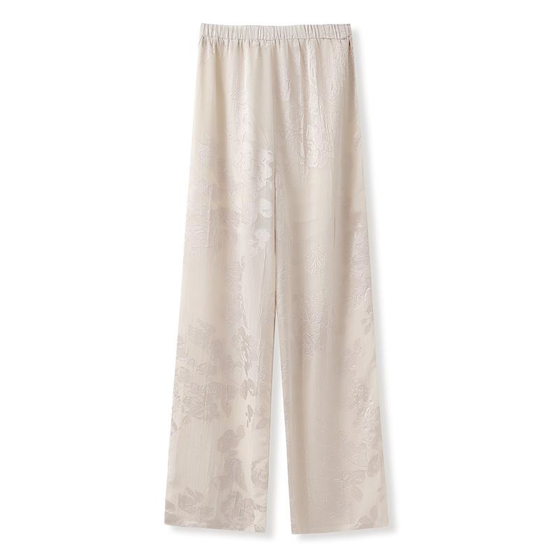 Popular new Chinese style flower branch printing disc button human silk shirt light luxury loose trousers set M1171