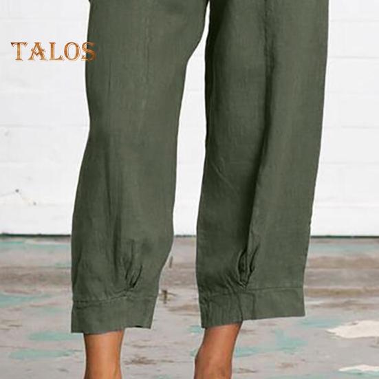 Women Casual Pants with Oblique Pockets Elastic Waist Wide-Leg Design Solid Color Leisure Pants Travel Work Daily Wear