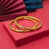 Gold Plated Women's Flash Crushed Ice Bracelet: Ancient Style, Sand Finish, Round Bar, Star Accents, Thickened Bangle
