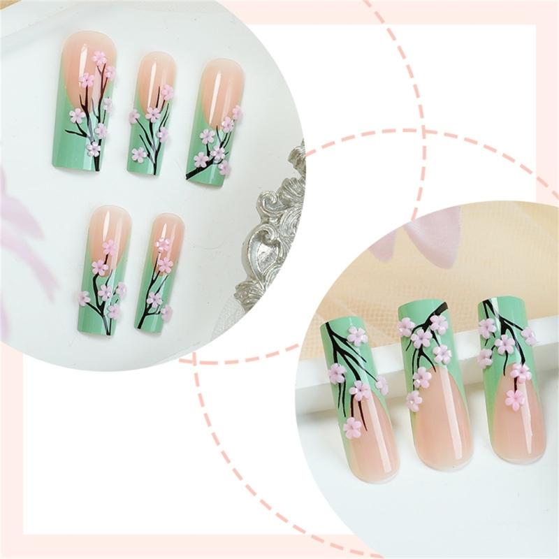 24pcs Press on Nail Long Square Acrylic Autumn Winter Nail Floral Designs Stick on Nail Manicure For Fashion Women