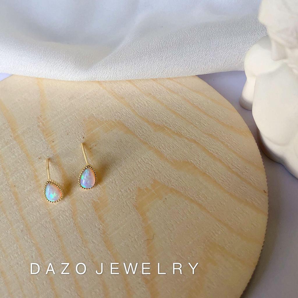 14K Gold-Plated Sterling Silver Opal Stud Earrings - Elegant & Versatile Design for Women