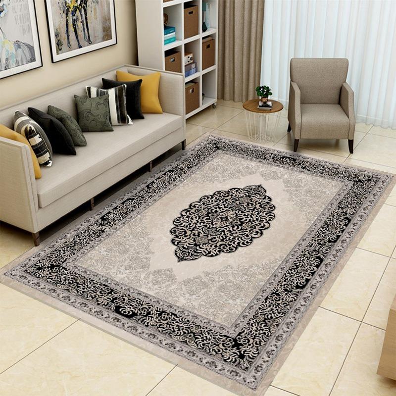 Elegant Retro Border Carpet with Exquisite Patterns Non Slip Coffee Table Mat for Living RoomBedroomCasual and ComfortableCarpet