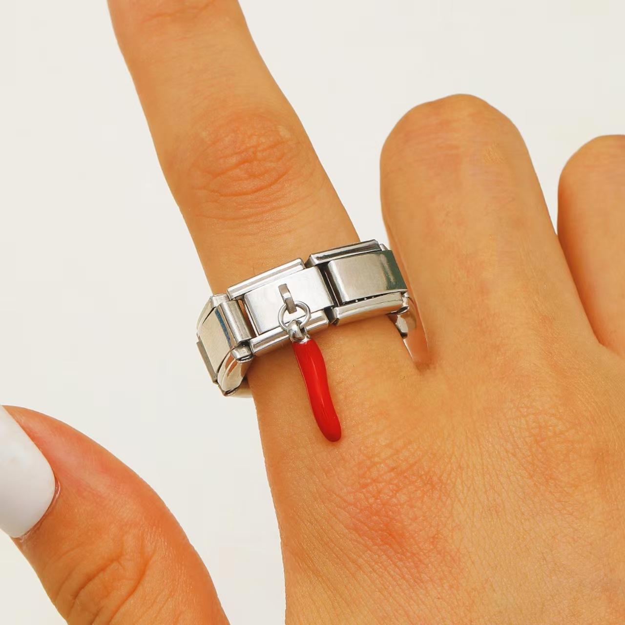 

Высококачественное кольцо-пальма с капающим маслом 2026, кольцо с квадратным модулем из титановой стали, нишевая мода, легкая роскошь, персонализированные украшения