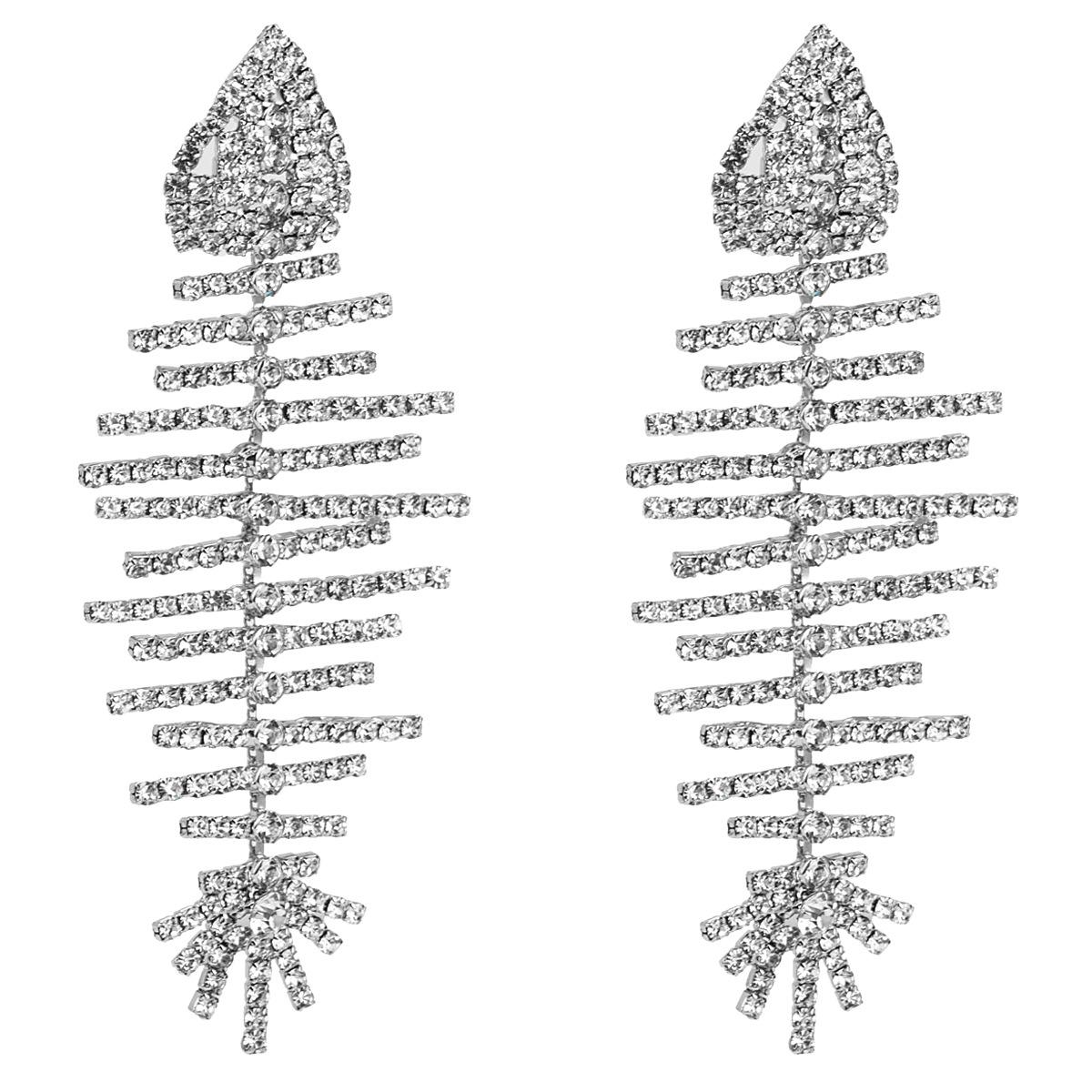 

Модные свадебные серьги с кристаллами рыбьей кости, длинные серьги-капли для женщин, эффектные ювелирные изделия для вечеринки и выпускного вечера серебряный