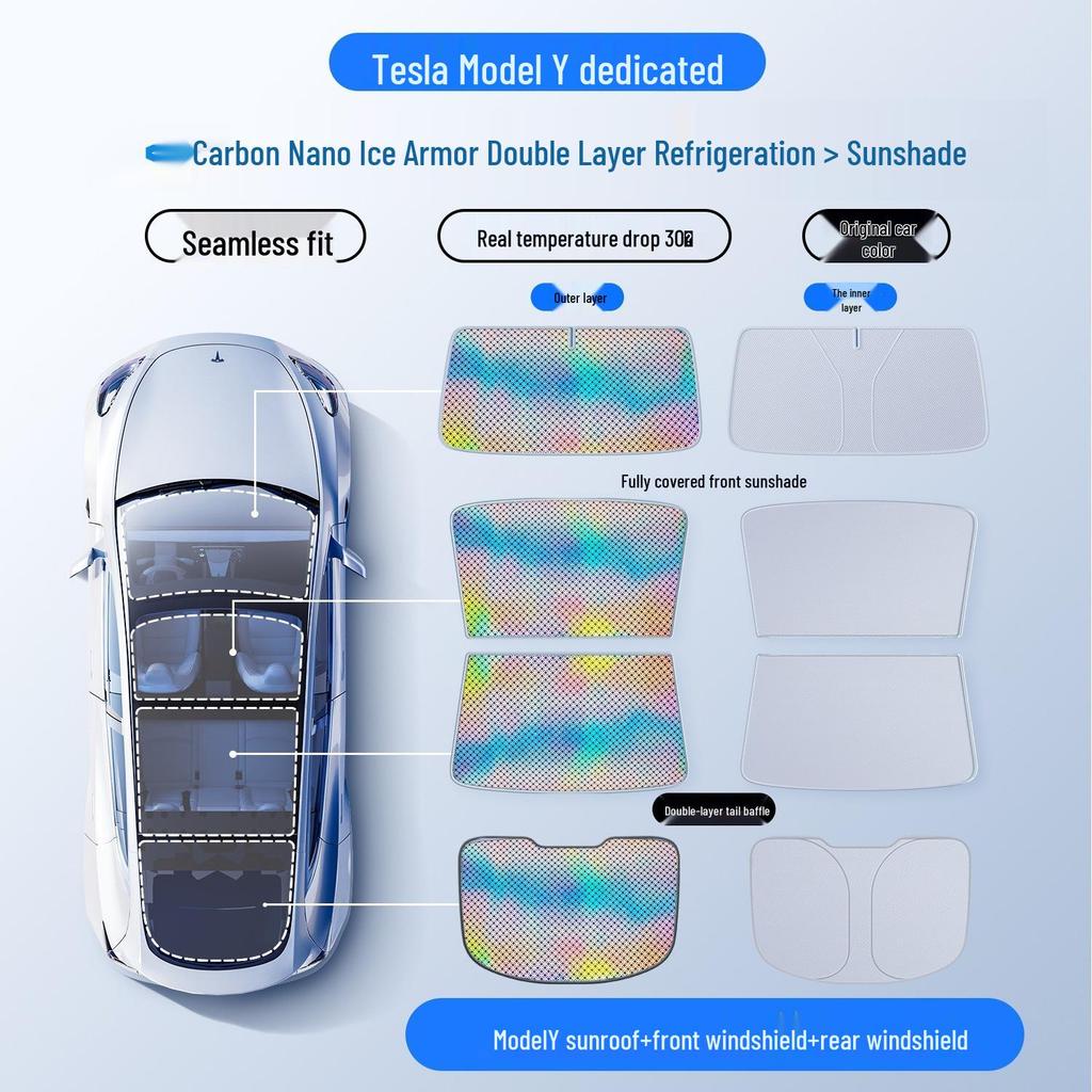 Tesla Model Y/3 Sunroof Sunshade: Upgraded Graphene Skylight for Sun Protection and Heat Insulation