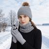 Beanie Hat Pompom Beanies Hat Thickened Winter Knitted Gloves Set Hat Scarf Gloves Set  Winter