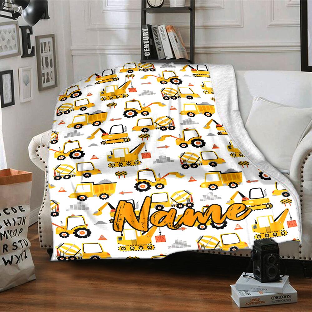 Custom Name excavator Theme Printed Blanket - Perfect for Couch, Bed, Travel & Outdoor Use | Machine Washable, Cozy & Durable.