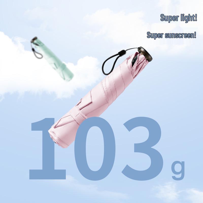 103g Carbon Fiber Mini Parasol - Black, UV-Protection, Folding Sunshade Umbrella for Women