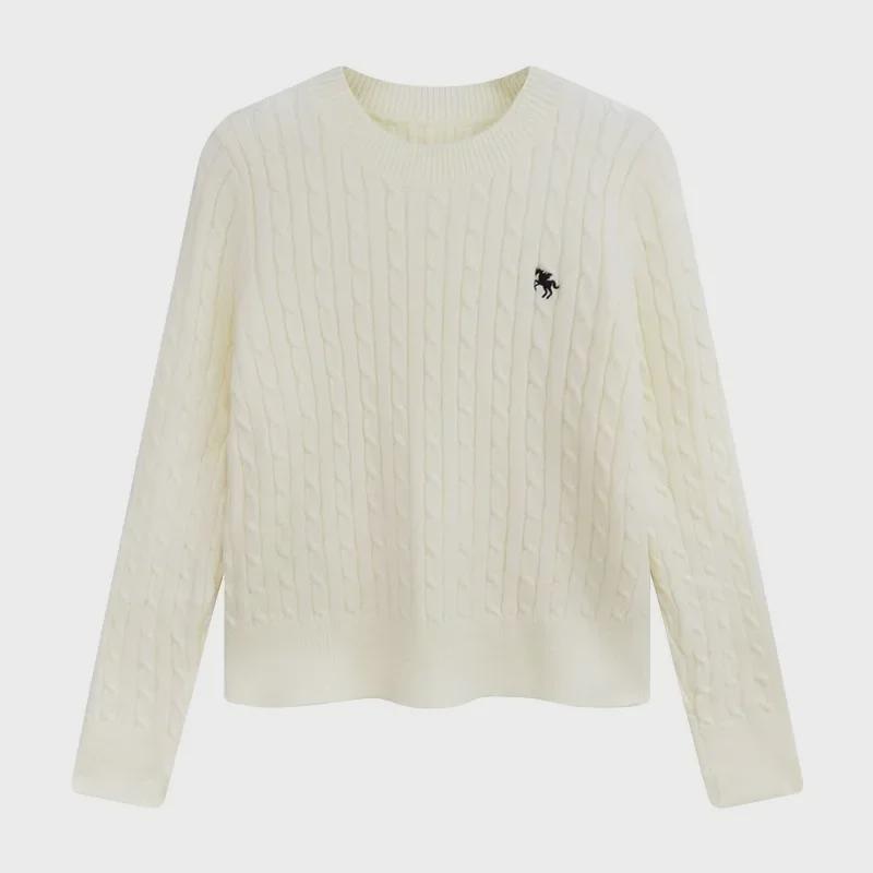 Women's Off-White College-Style Thick Embroidered Knit Sweater, Autumn/Winter Design