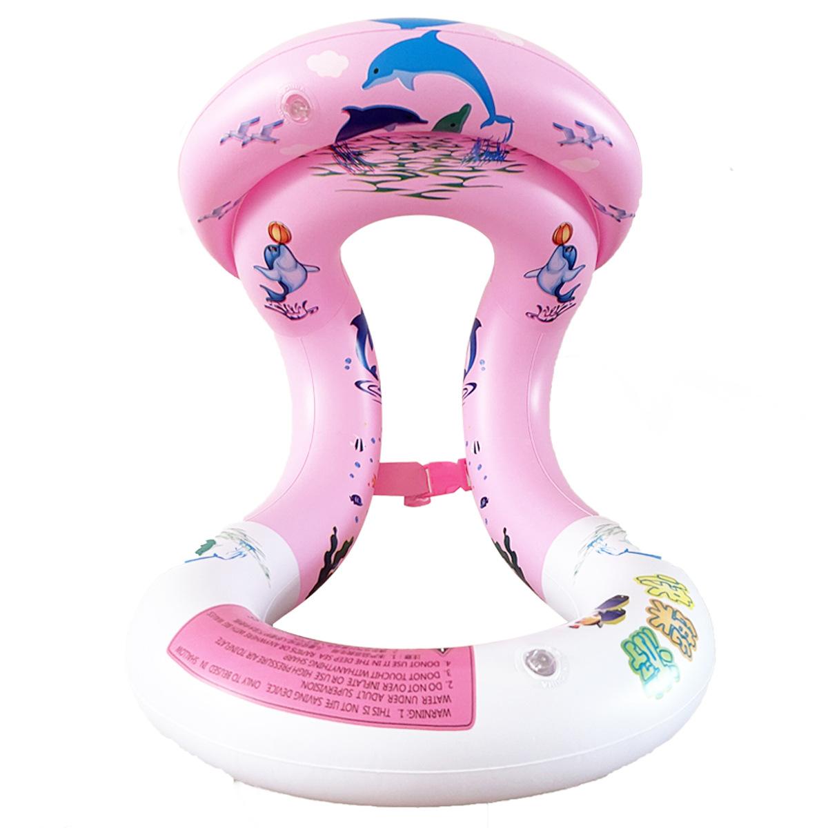 

Inflatable Swimming Float for Children with Safety Neck Support and Adjustable Buckle Suitable for Ages 14 and Up Dolphin Pattern Design One Size розовый