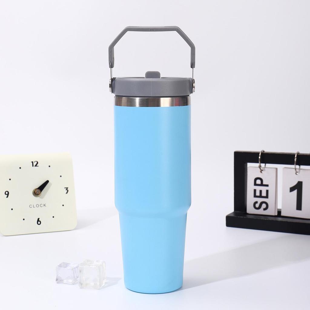 Simple 30oz Stainless Steel Tumbler with Handle, Double Wall Vacuum Insulated, Portable Ice Buster Car Cup