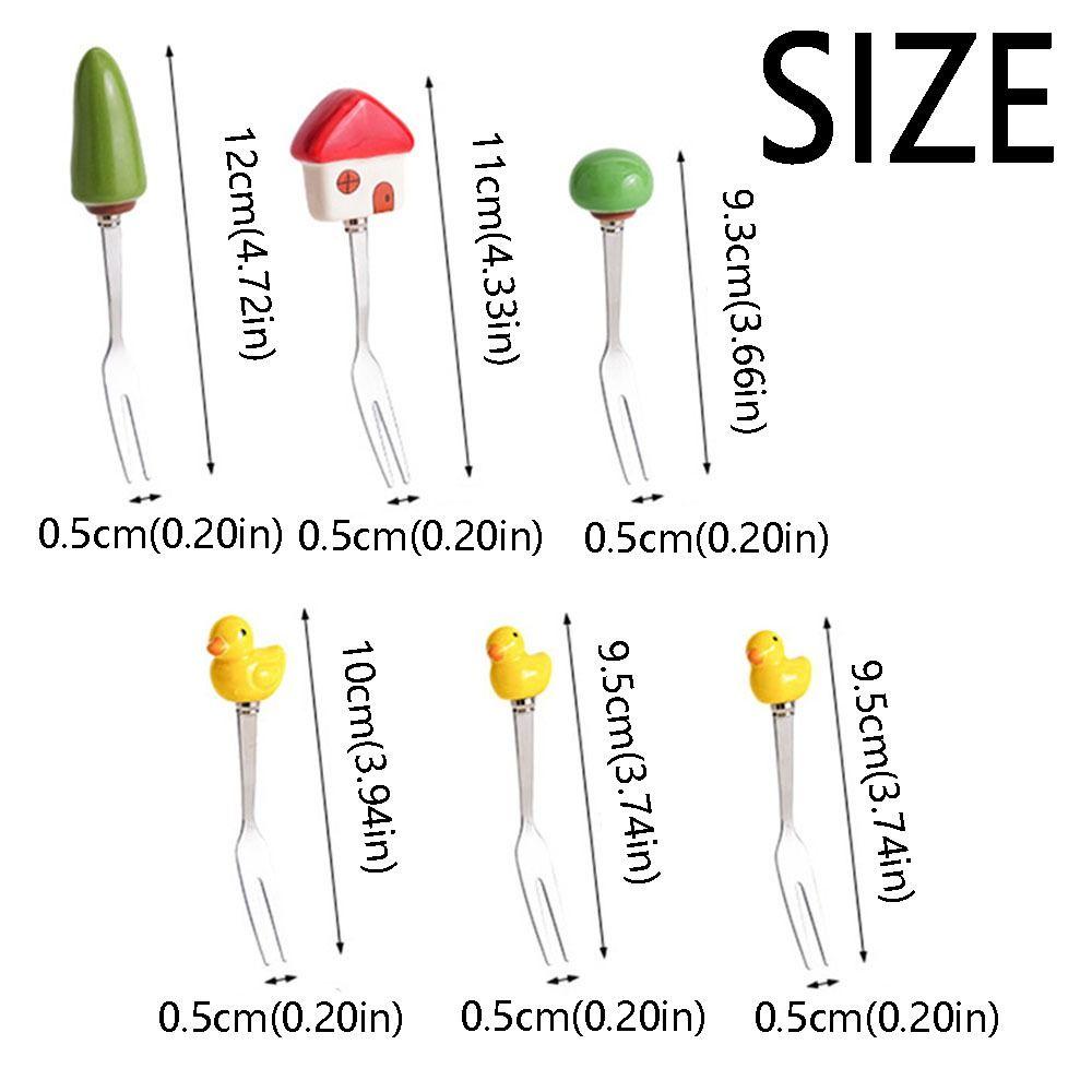 6Pcs Creative Stainless Steel Cake Fork Reusable Cute Fruit Forks Coffee Stirring