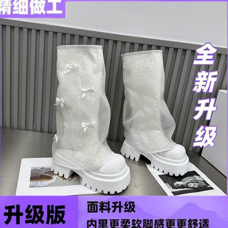 Spring 2025 New Super High Heel Thick Heel Net Boots Women's Small Hollow High Boots Breathable High Boots