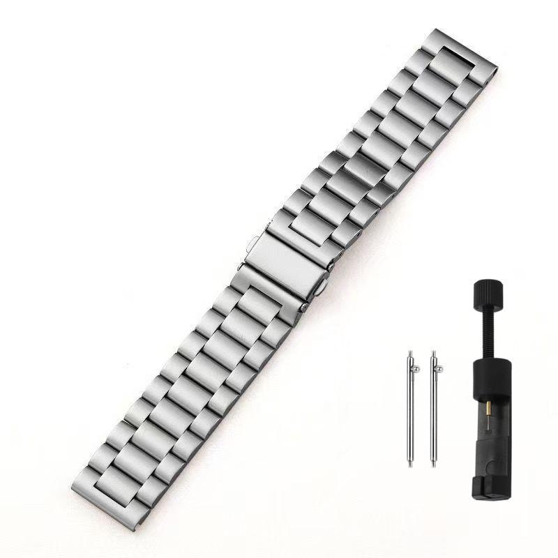 Compatible Stainless Steel Three-Bead Watch Strap for Apple Watch, Samsung, and Huawei GT4.